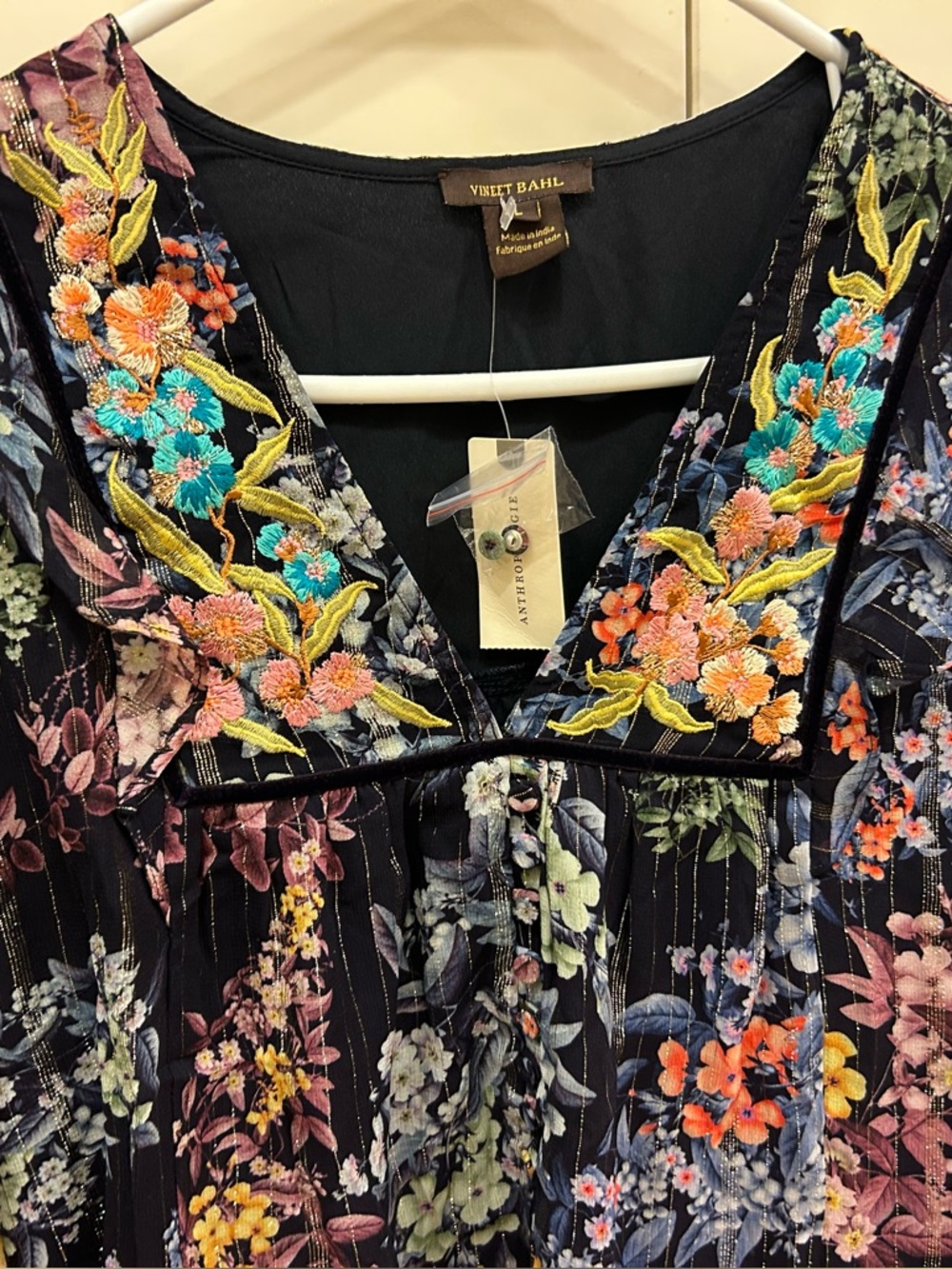 Anthropologie Vineet Bahl Vivienne embroidered navy blue blouses top nwt - Picture 4 of 15